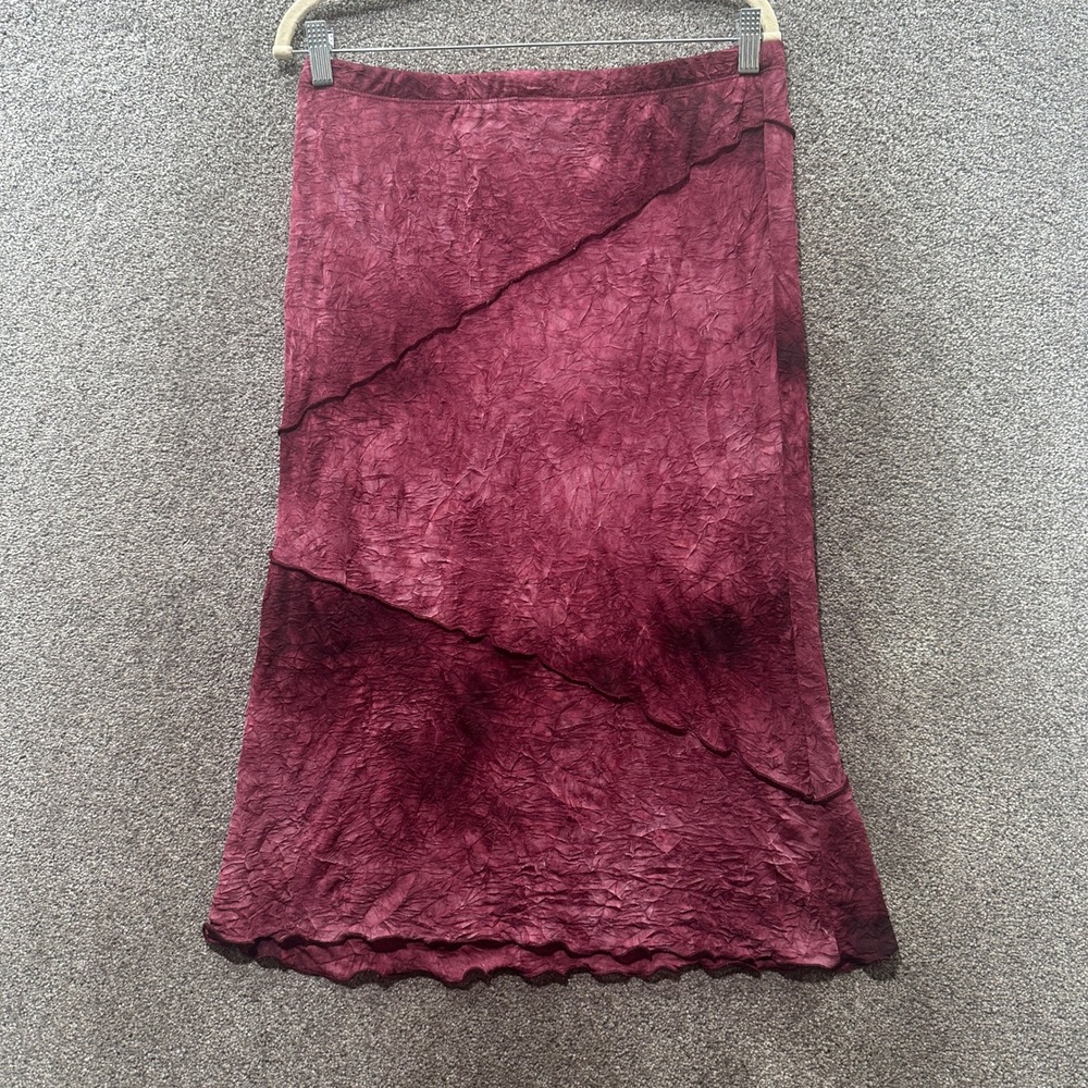 VTG Divine Midi Skirt Size 1X Burgundy Crinkle Texture Whimsigoth Grunge Fairy